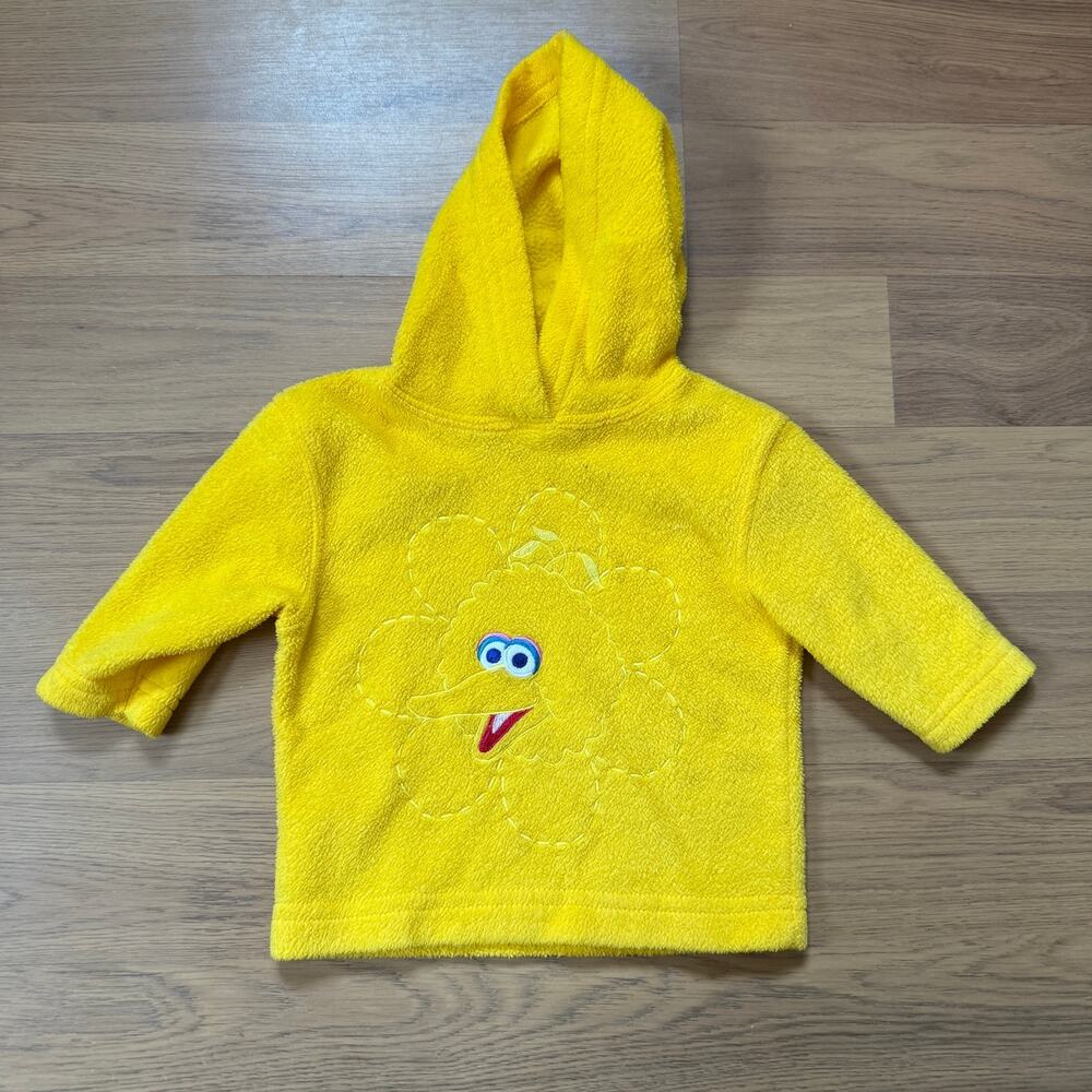Vintage Baby Toddlers Sesame Street Big Bird Yellow Fleece Hoodie Sweatshirt 12M